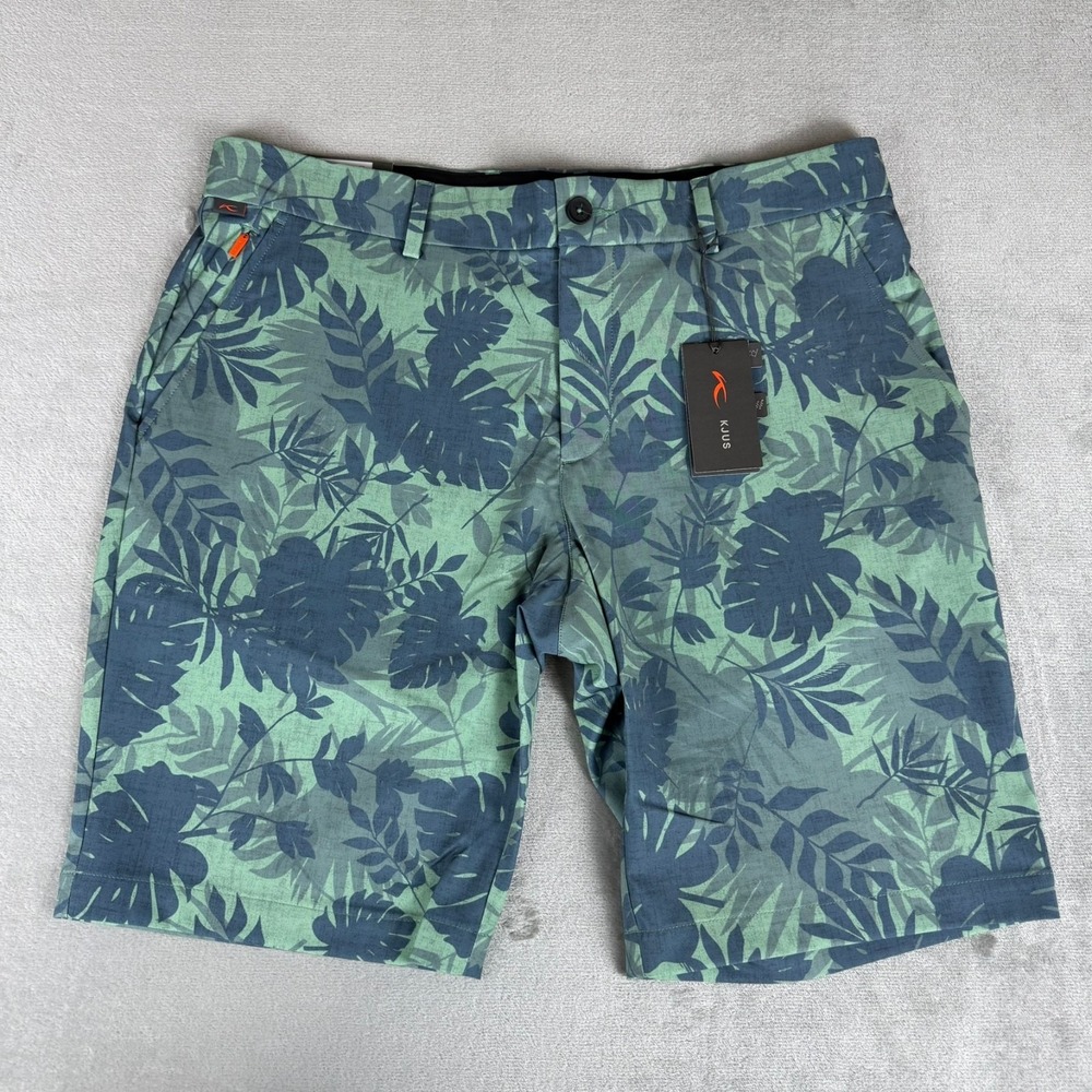 KJUS Iver Printed Golf Shorts Mens 36 Mineral Blue Green Floral Stretch $139 NWT